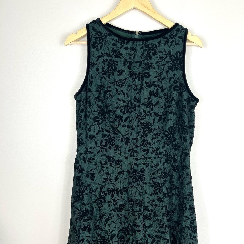 Ralph Lauren Black Label Floral Green Black Velvet Dress Size 12 - Picture 6 of 6